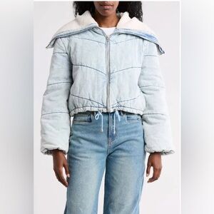 Blank NYC Light Blue Cropped Puffer Jacket NWT Size Small